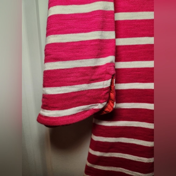 Talbots Petites Pink White Stripe Knit Dress Womens Size P Cotton 3/4 Sleeve - Picture 3 of 4